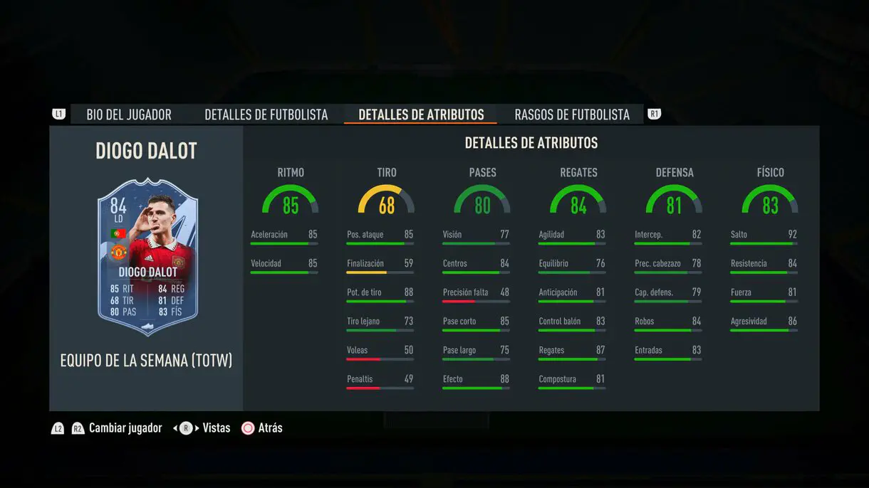 Stats in game Diogo Dalot IF FIFA 23 Ultimate Team