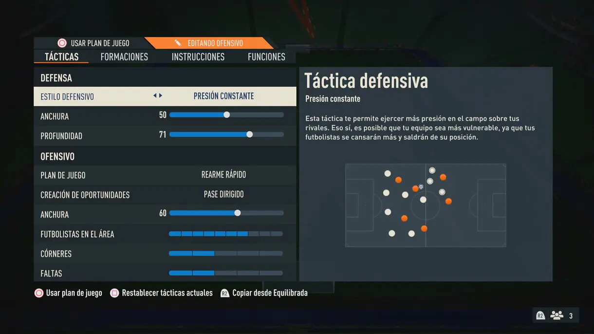 Menú de plan de juego desde una plantilla de FIFA 23 Ultimate Team