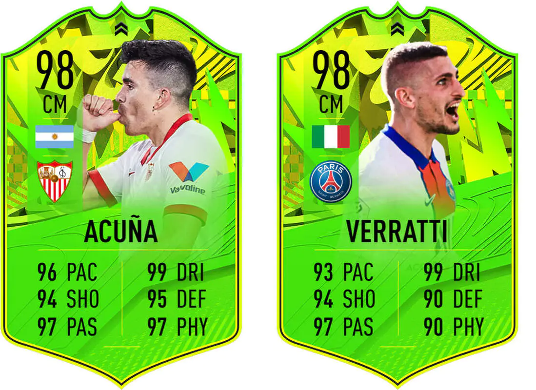 Cartas Path to Glory Acuña y Verratti FIFA 21 Ultimate Team.