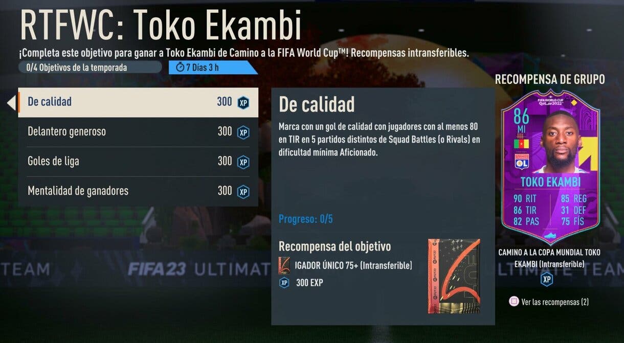 Objetivos RTFWC Toko Ekambi FIFA 23 Ultimate Team