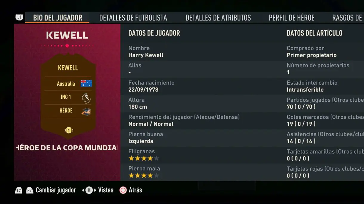 Bío de Kewell FUT Heroes del Mundial FIFA 23 Ultimate Team