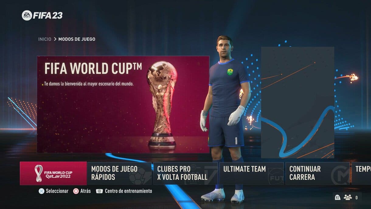 Menú de Modos de Juego FIFA 23 mostrando el de la FIFA World Cup