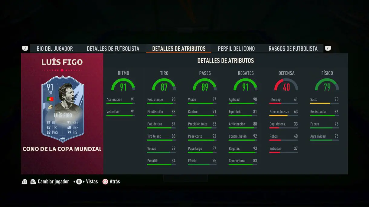 Stats in game Figo Icono del Mundial FIFA 23 Ultimate Team
