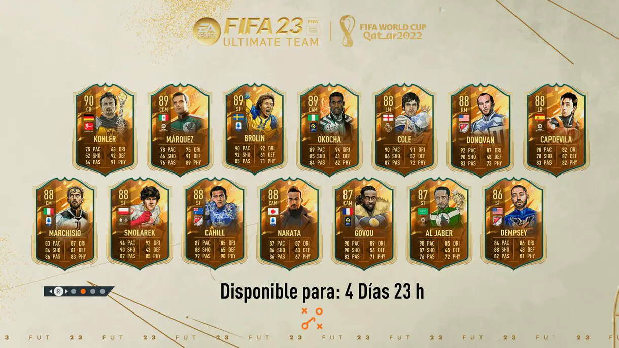 Pantalla de carga con todas las cartas del segundo equipo de FUT Heroes del Mundial FIFA 23 Ultimate Team