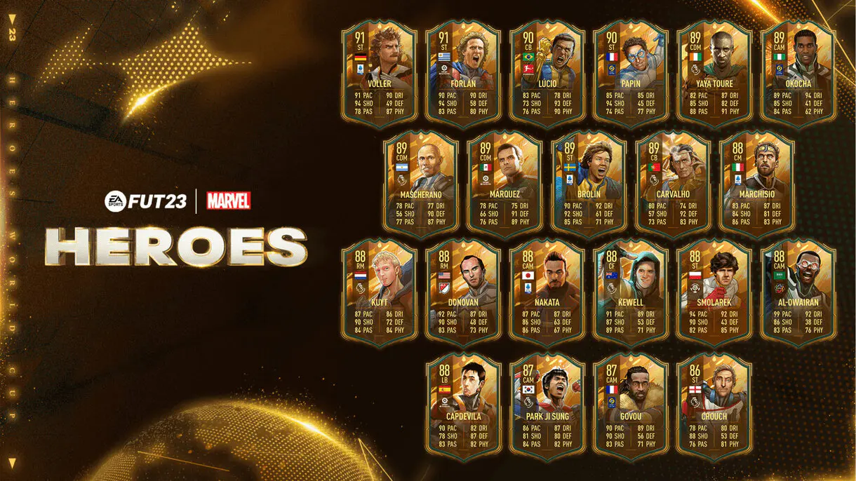 Veintiún cartas FUT Heroes del Mundial FIFA 23 Ultimate Team