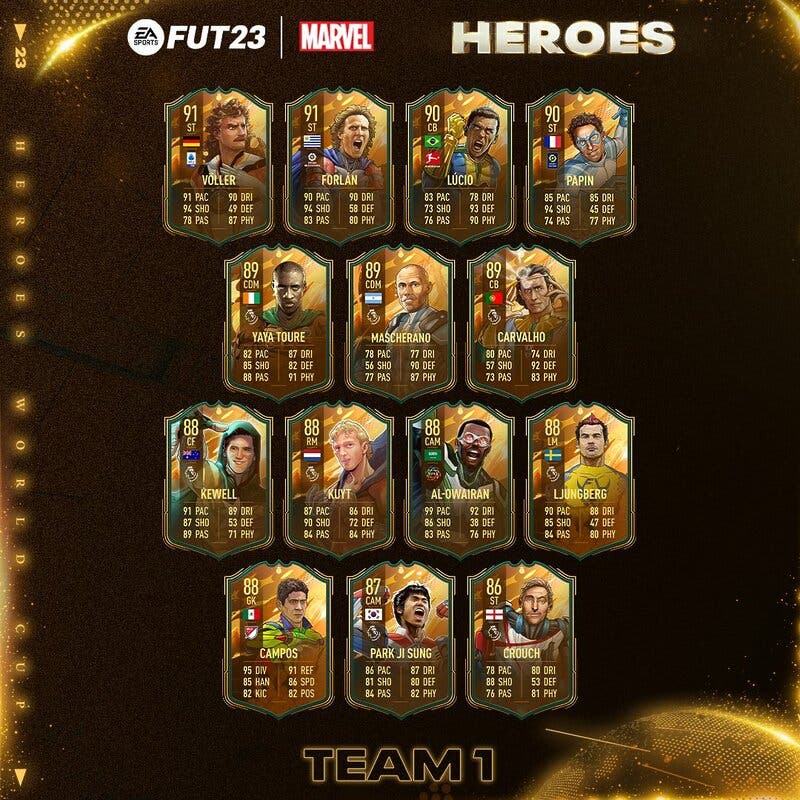Todos los FUT Heroes del Mundial del equipo 1 FIFA 23 Ultimate Team