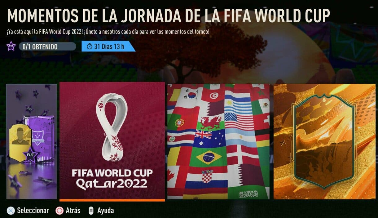 Menú Historias FUT Moments mostrando la de Momentos de la Jornada de la FIFA World Cup FIFA 23 Ultimate Team