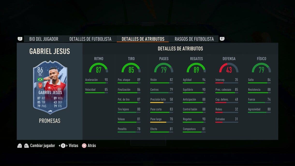 Nuevas stats in game Gabriel Jesús OTW FIFA 23 Ultimate Team