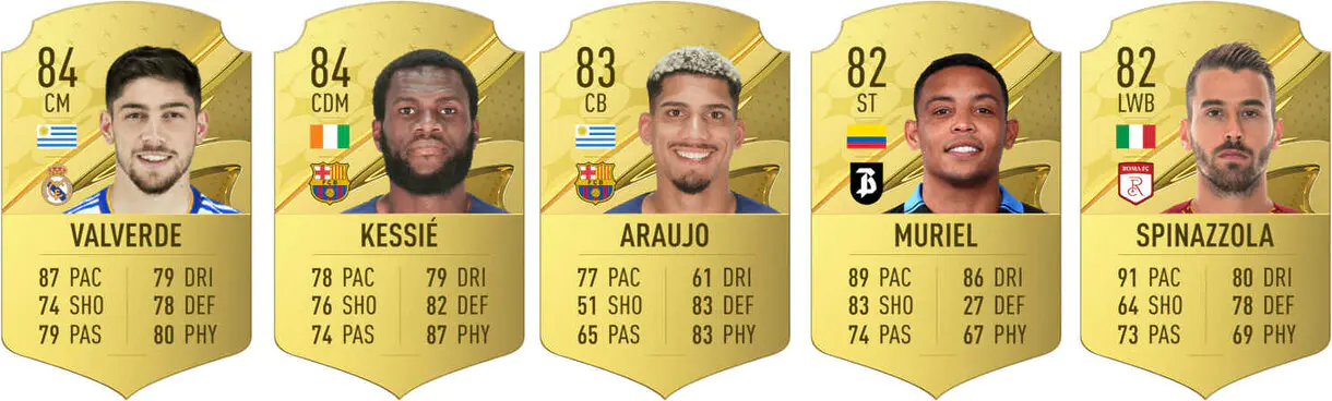 Cartas oro Valverde, Kessié, Araújo, Muriel y Spinazzola FIFA 23 Ultimate Team