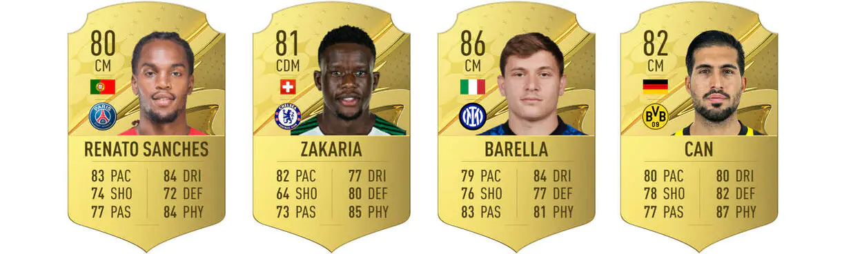 Cartas oro Renato Sanches, Zakaria, Barella y Emre Can FIFA 23 Ultimate Team