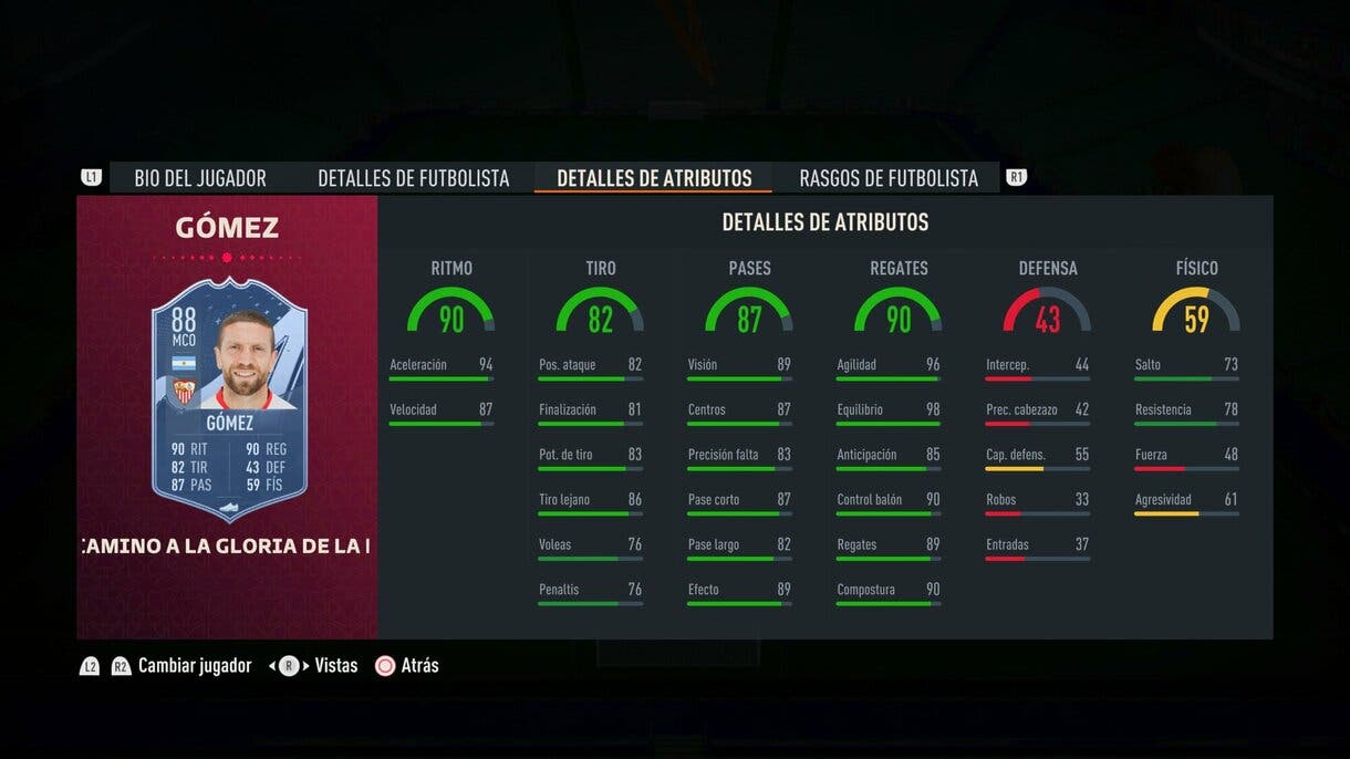 Stats in game Gómez Path to Glory FIFA 23 Ultimate Team