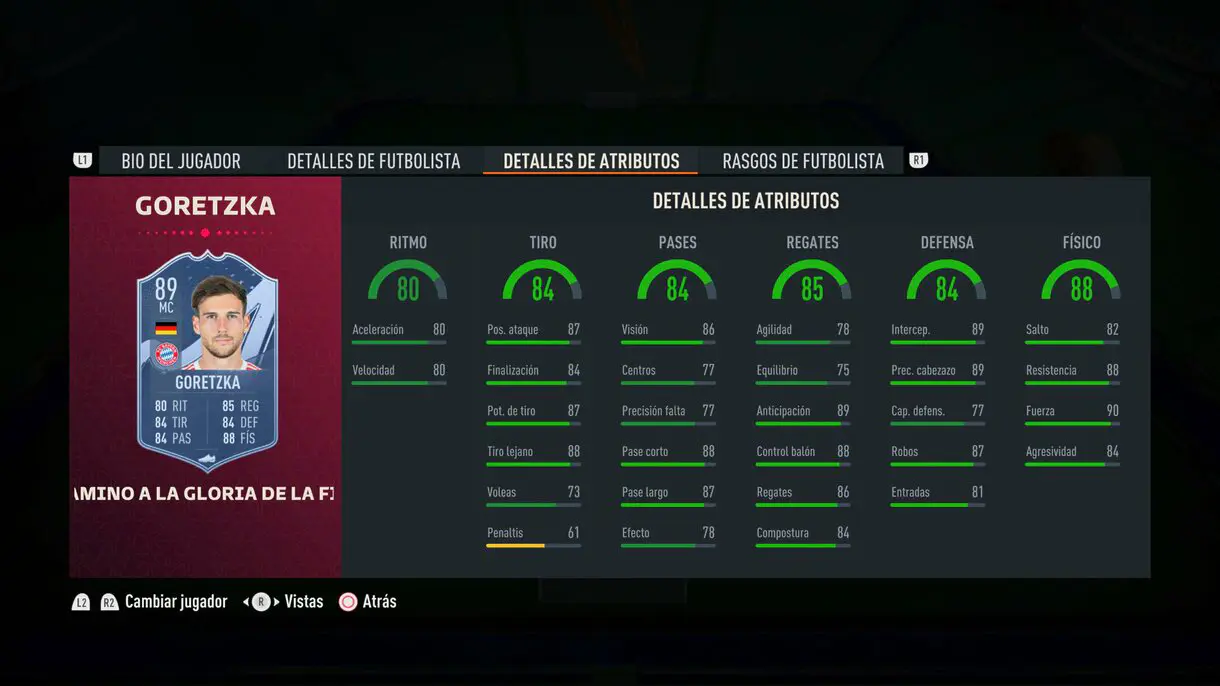 Stats in game Goretzka Path to Glory FIFA 23 Ultimate Team