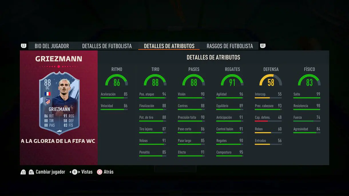 Nuevas stats in game Griezmann Path to Glory FIFA 23 Ultimate Team