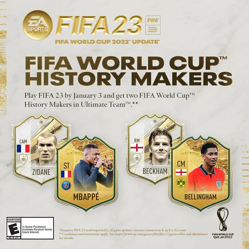 Presentación de los History Maker de FIFA 23 Ultimate Team mostrando las versiones especiales de Mbappé y Bellingham