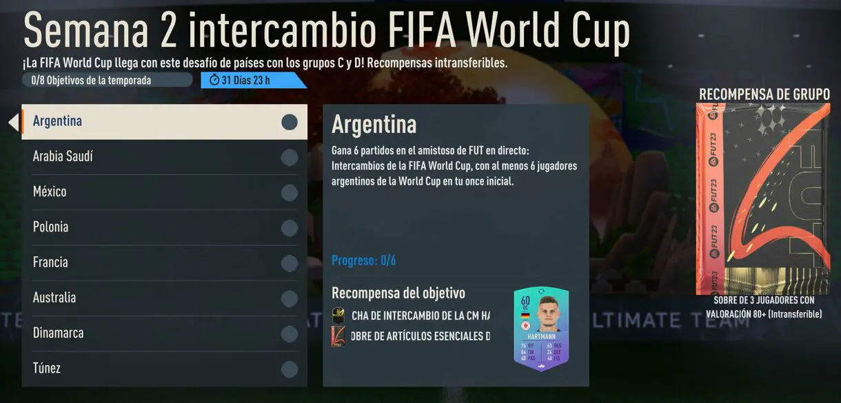 Hitos Semana 2 intercambio FIFA World Cup FIFA 23 Ultimate Team