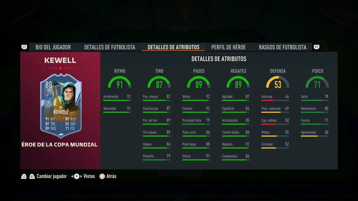 Stats in game Kewell FUT Heroes del Mundial FIFA 23 Ultimate Team