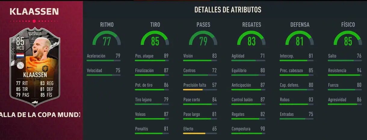 Stats in game Klaassen Showdown FIFA 23 Ultimate Team
