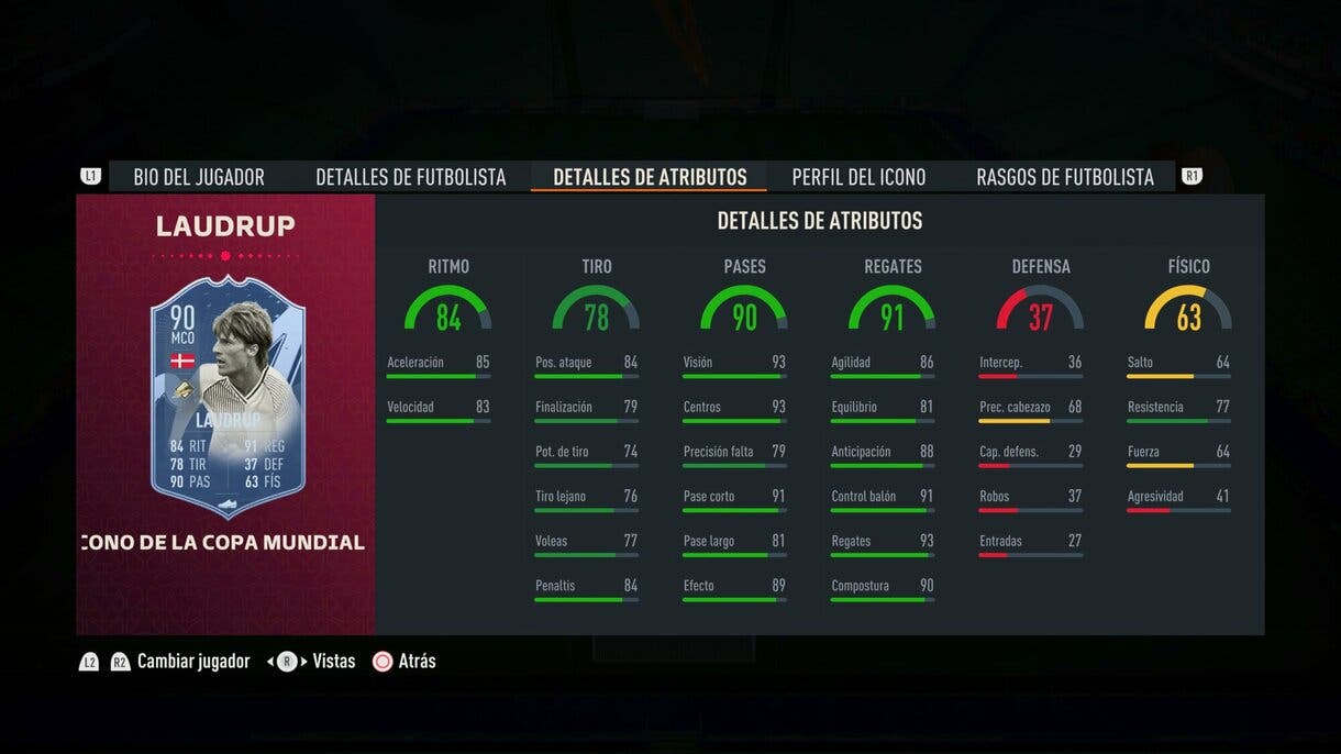 Stats in game Laudrup Icono del Mundial FIFA 23 Ultimate Team