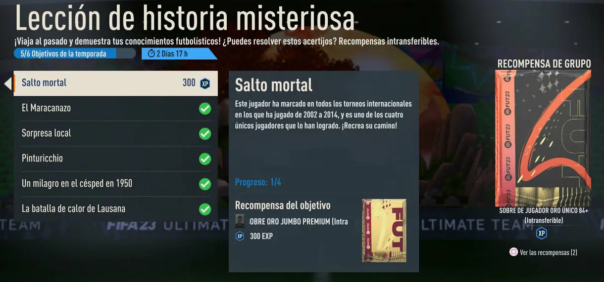 Objetivos Lección de historia misteriosa casi completo FIFA 23 Ultimate Team