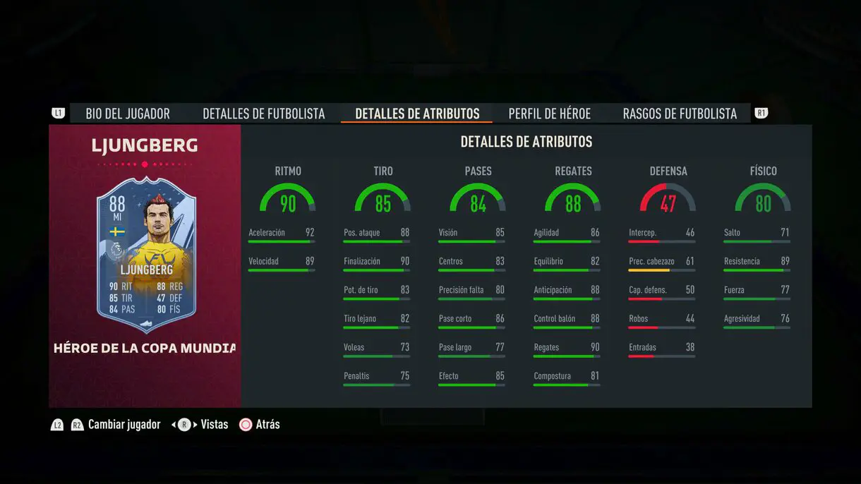 Stats in game Ljungberg FUT Heroes del Mundial FIFA 23 Ultimate Team