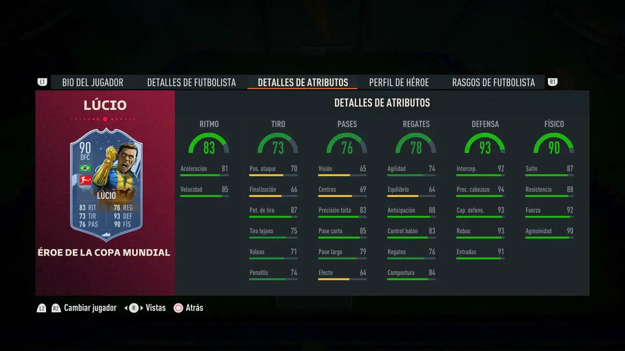 Stats in game Lúcio FUT Heroes del Mundial FIFA 23 Ultimate Team