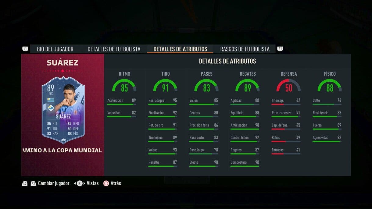 Stats in game Luis Suárez RTFWC FIFA 23 Ultimate Team