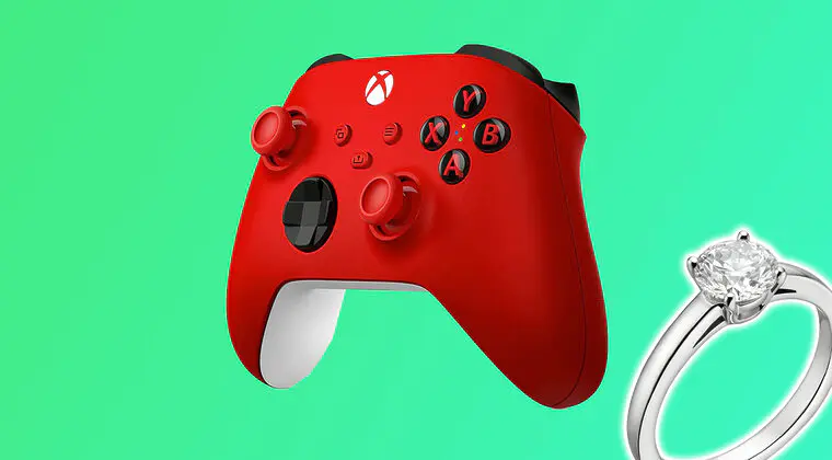 Imagen de Un jugador usa un mando de consola personalizado para pedir matrimonio a su novia