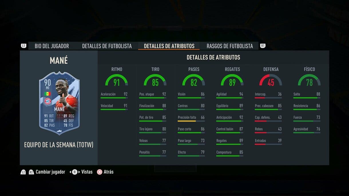 Stats in game Mané IF FIFA 23 Ultimate Team