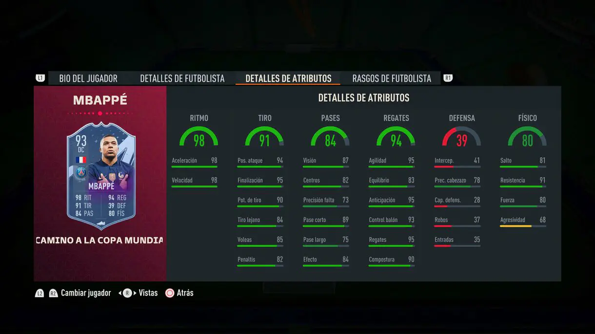 Stats in game Mbappé RTFWC FIFA 23 Ultimate Team