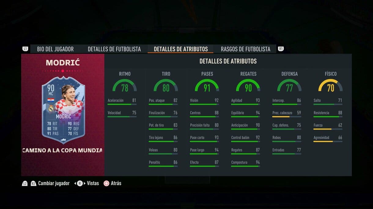 Stats in game Modric RTFWC FIFA 23 Ultimate Team