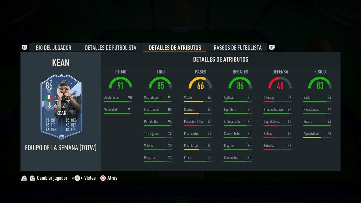 Stats in game Kean IF FIFA 23 Ultimate Team