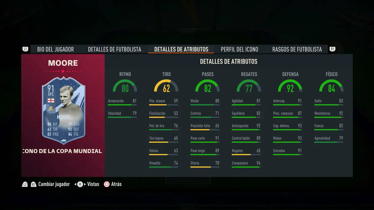 Stats in game Moore Icono del Mundial FIFA 23 Ultimate Team
