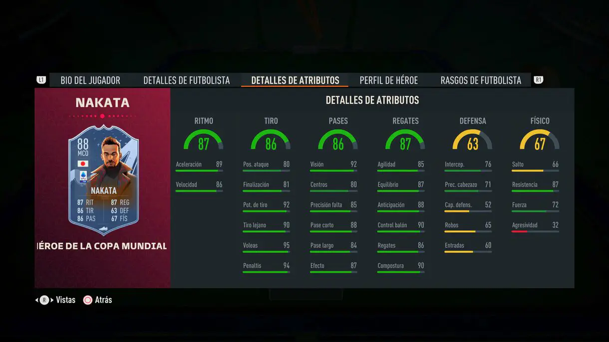 Stats in game Nakata FUT Heroes del Mundial FIFA 23 Ultimate Team