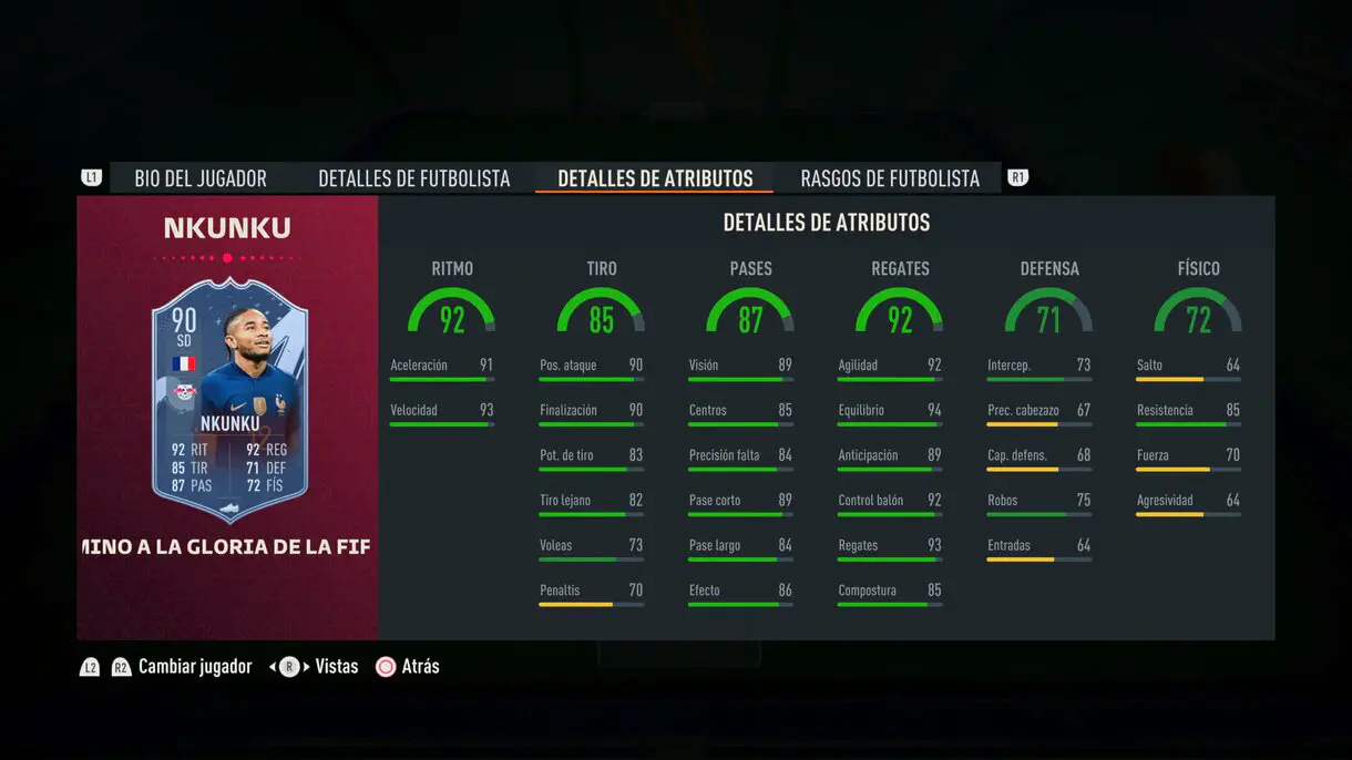 Nuevas stats in game Nkunku Path to Glory FIFA 23 Ultimate Team