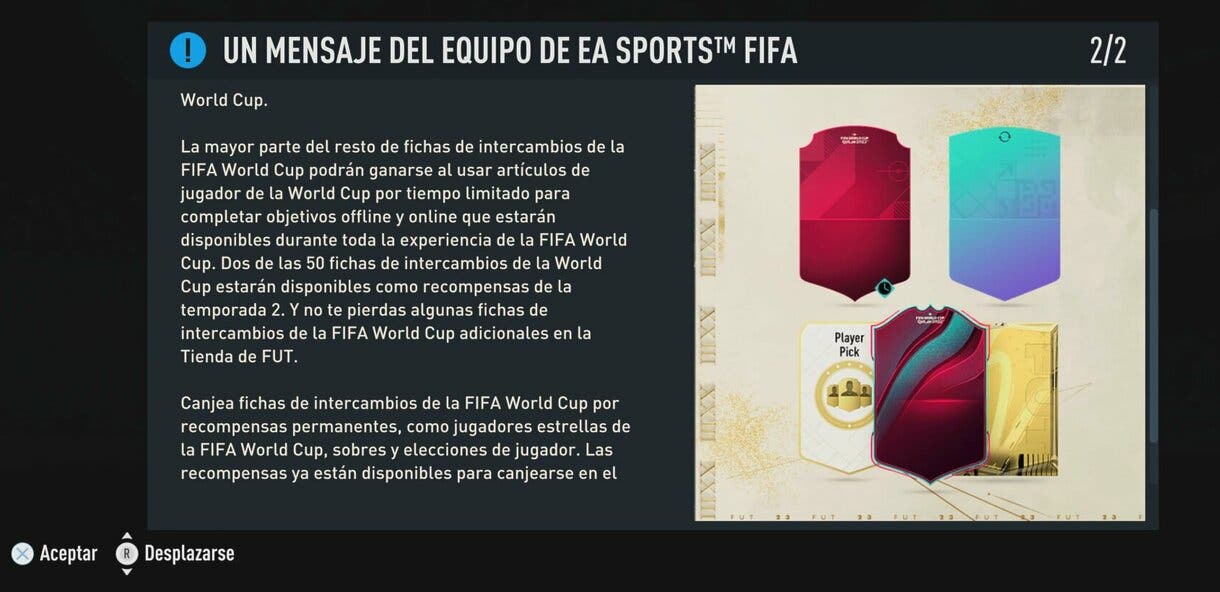 Mensaje de EA Sports informando sobre los World Cup Swaps FIFA 23 Ultimate Team