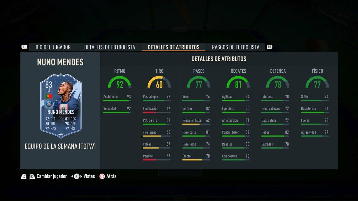 Stats in game Nuno Mendes IF FIFA 23 Ultimate Team