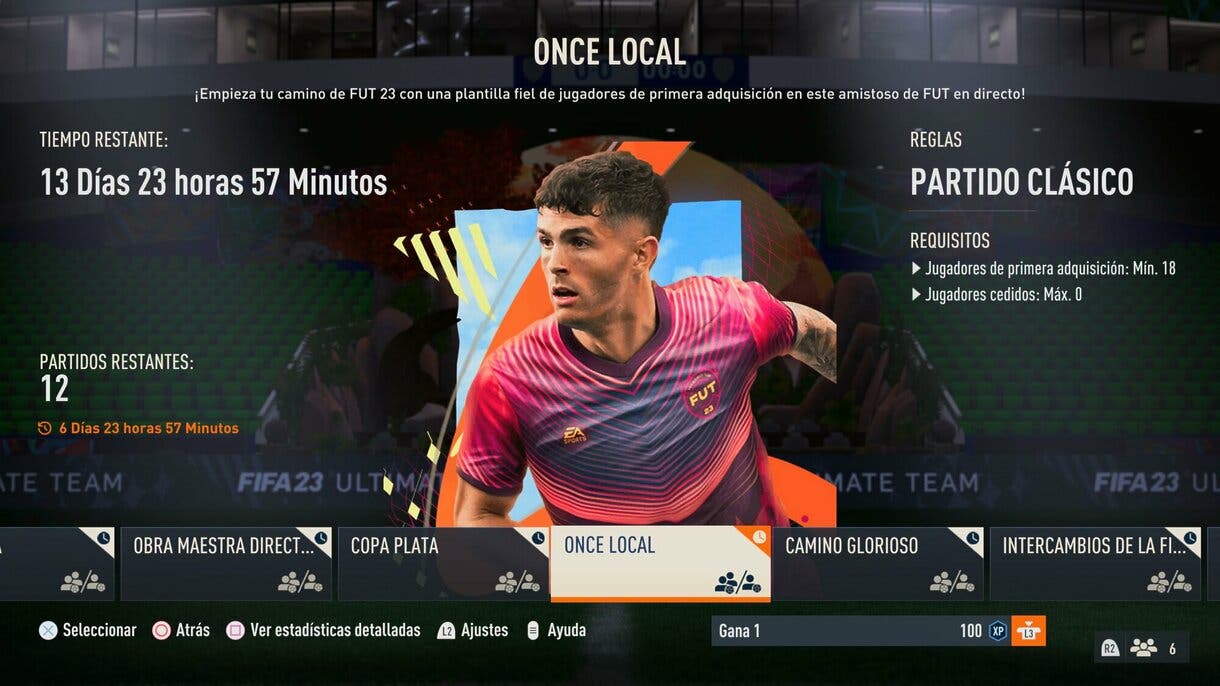 Menú general de amistosos torneo online Once local FIFA 23 Ultimate Team
