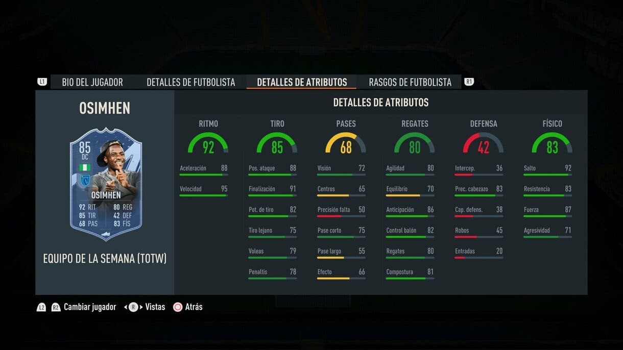 Stats in game Osimhen IF FIFA 23 Ultimate Team