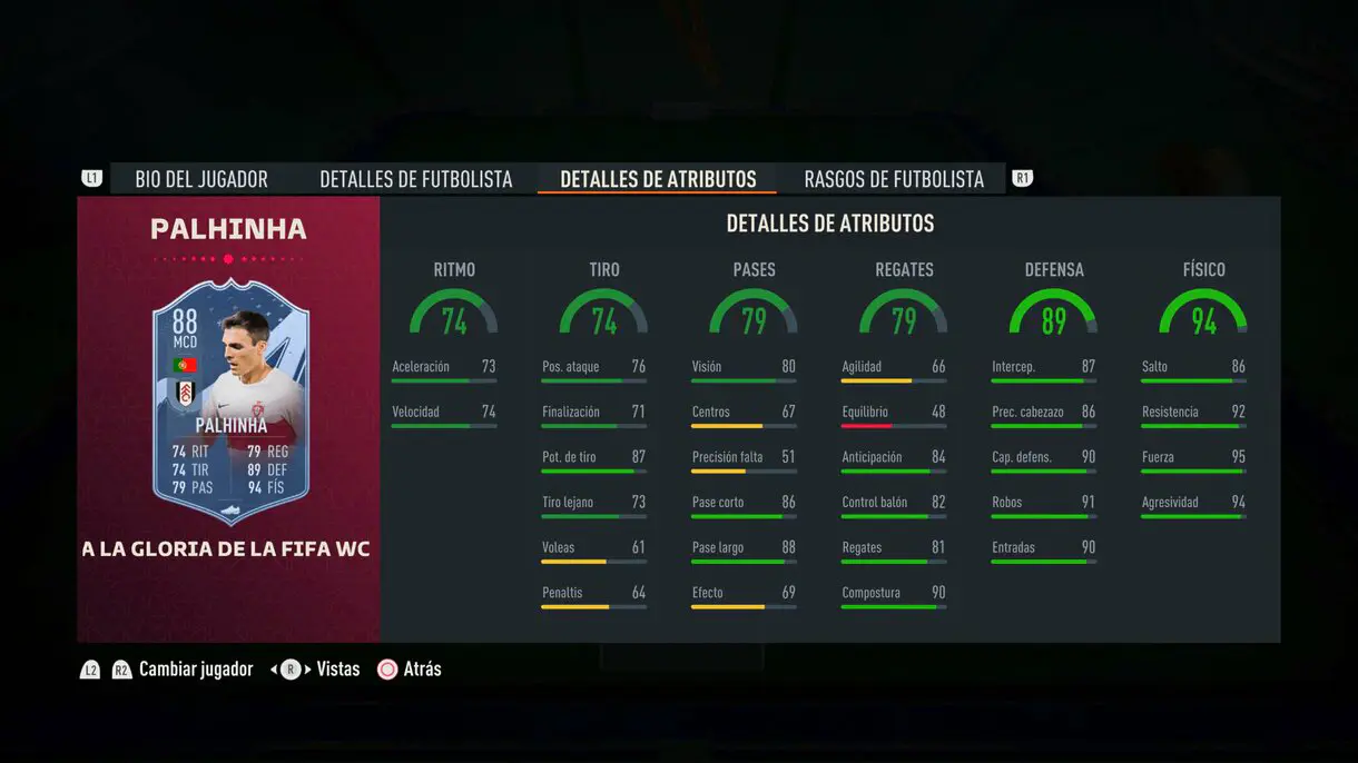 Nuevas stats in game Palhinha Path to Glory FIFA 23 Ultimate Team