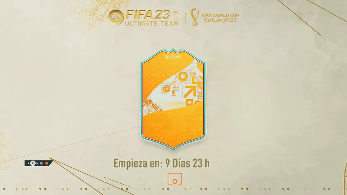 Pantalla de carga FIFA 23 Ultimate Team con el diseño de la carta naranja del Mundial