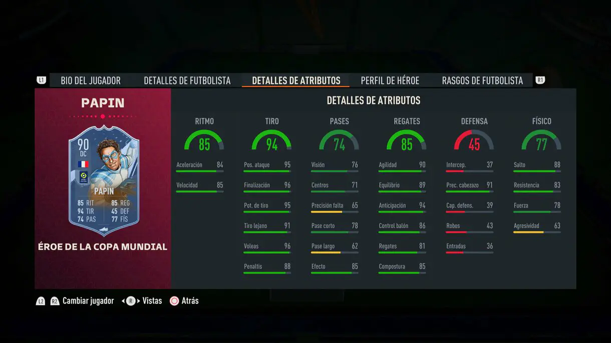 Stats in game Papin FUT Heroes del Mundial FIFA 23 Ultimate Team