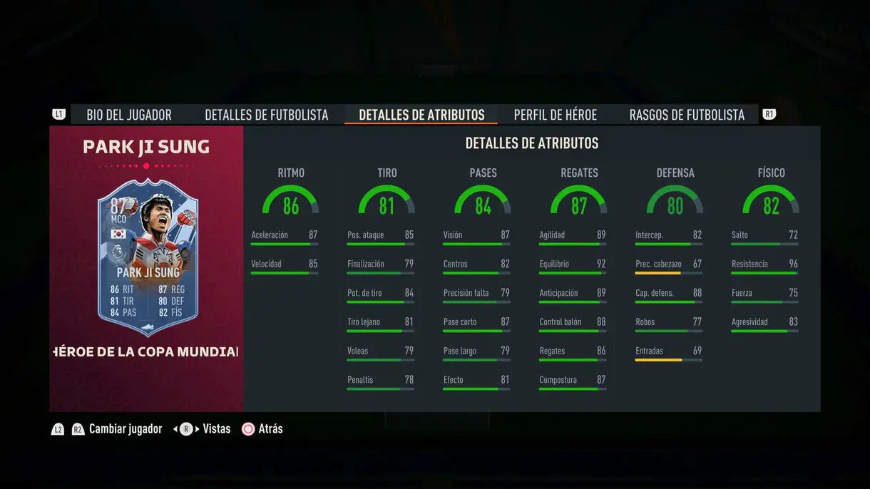 Stats in game Park Ji Sung FUT Heroes del Mundial FIFA 23 Ultimate Team