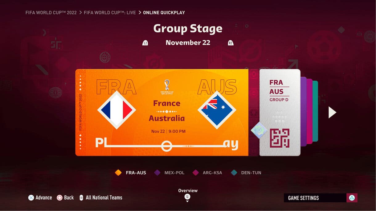 Menú modo Mundial FIFA 23 Ultimate Team elección de partido rápido destacado
