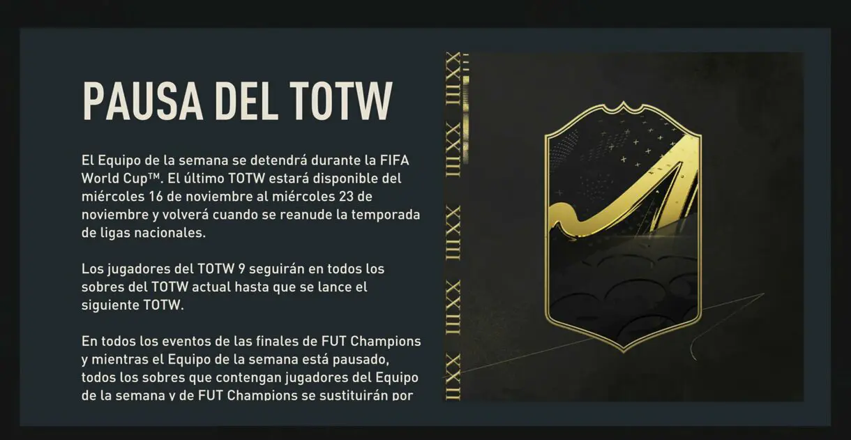 Mensaje de EA Sports sobre la pausa del TOTW FIFA 23 Ultimate Team