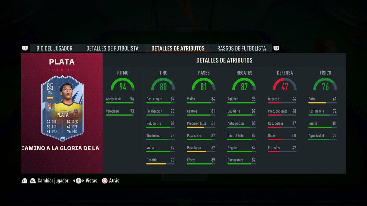 Stats in game Plata Path to Glory FIFA 23 Ultimate Team