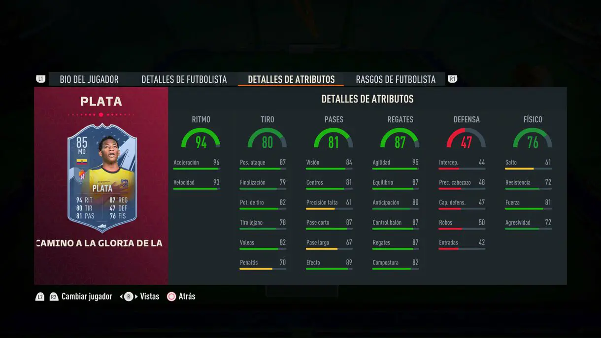 Stats in game Plata Path to Glory FIFA 23 Ultimate Team