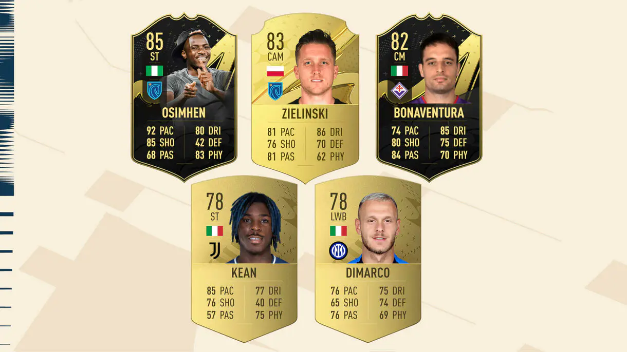 Mejores cartas de Osimhen, Zielinski, Bonaventura, Kean y DiMarco FIFA 23 Ultimate Team