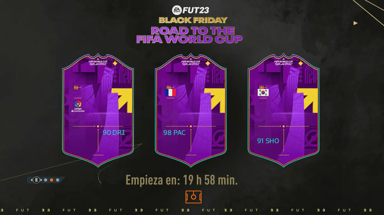 Pantalla de carga FIFA 23 Ultimate Team con pistas sobre los Road to the World Cup.