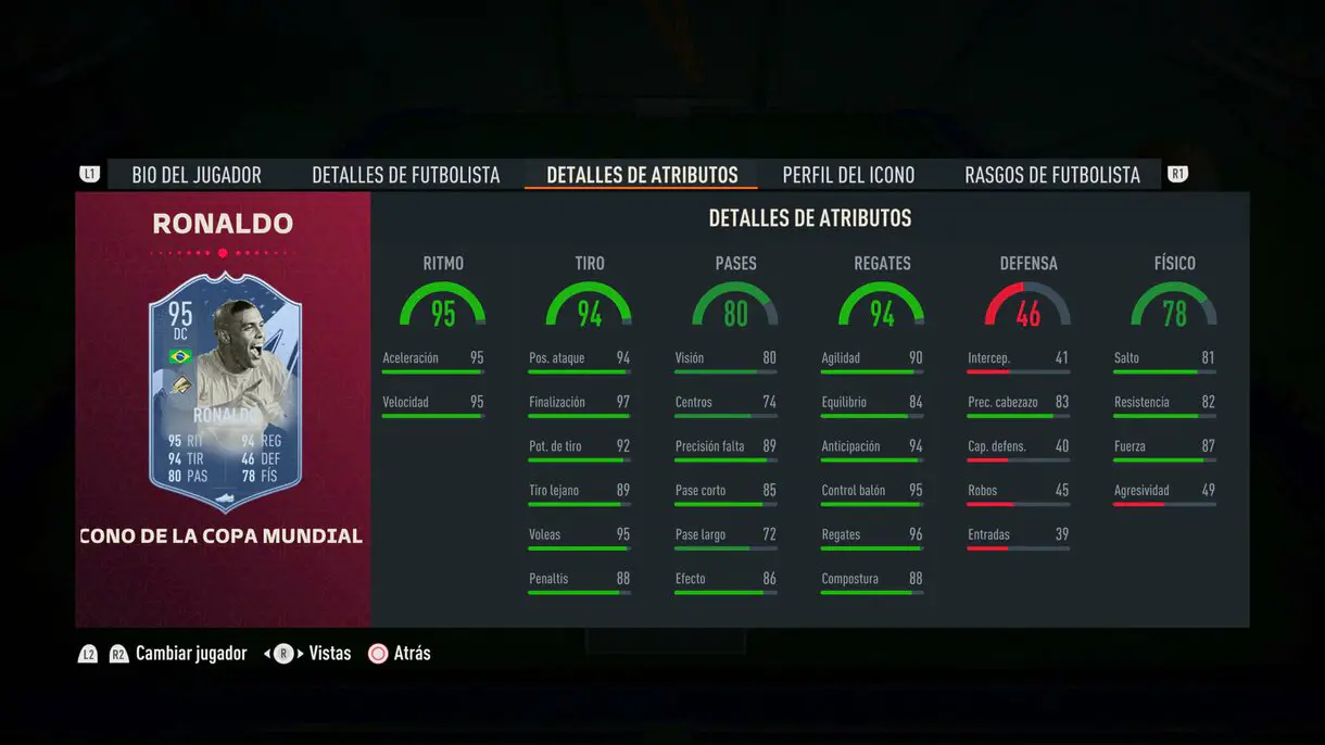Stats in game Ronaldo Icono del Mundial FIFA 23 Ultimate Team