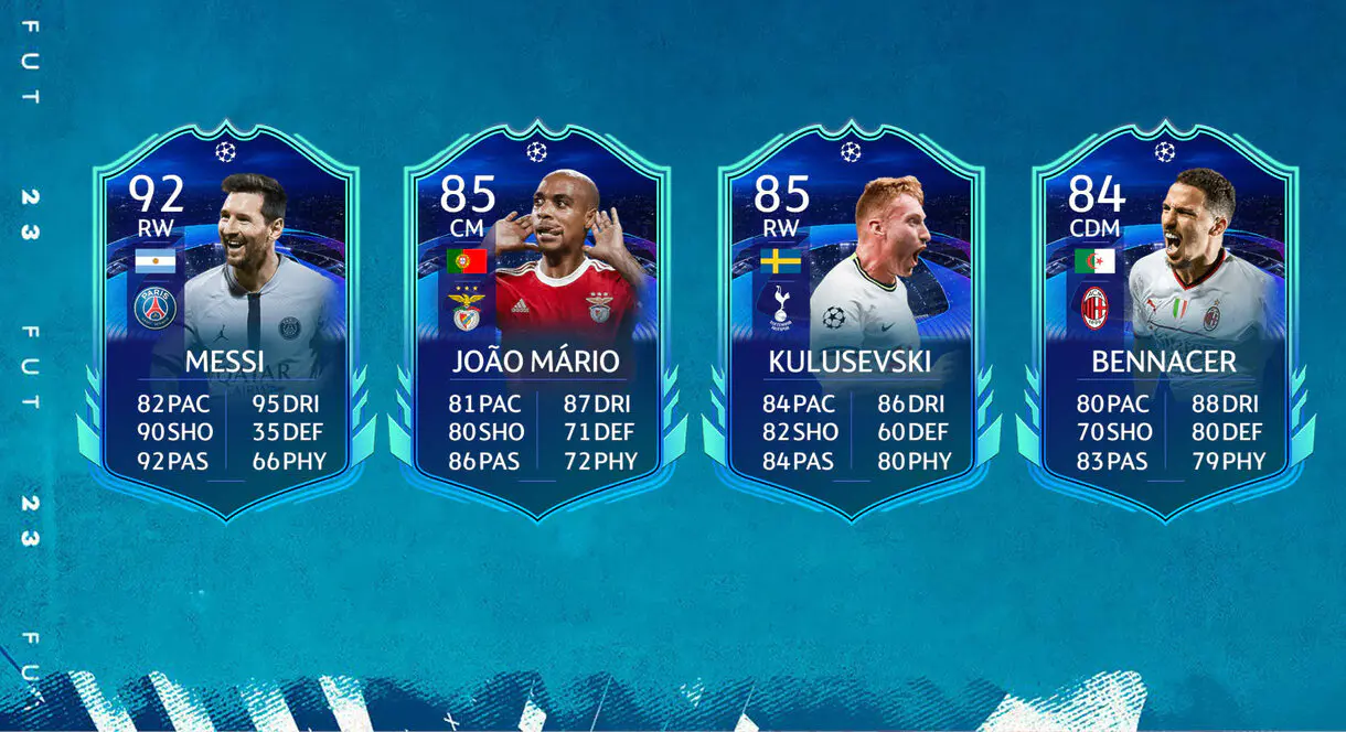 Cartas RTTK Messi, Joao Mário, Kulusevski y Bennacer FIFA 23 Ultimate Team